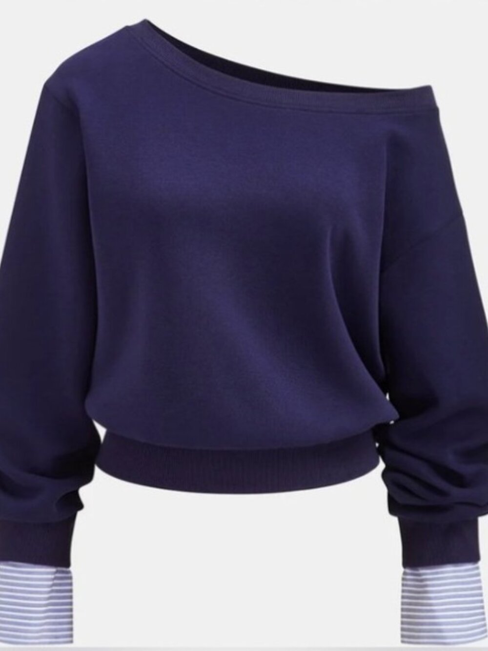 NWT Commense Striped Cuff Off Shoulder Sweatshirt